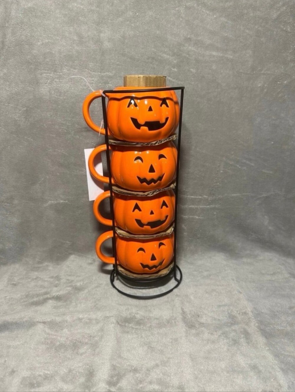 Halloween Jack-O-Lantern Stacking Mug Set with Metal Stand (4 Mugs)